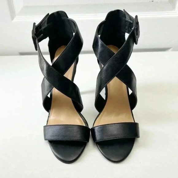 Le Chateau Strappy Leather Sandals High Heel Stilettos Black Size 7.5 - Picture 4 of 16